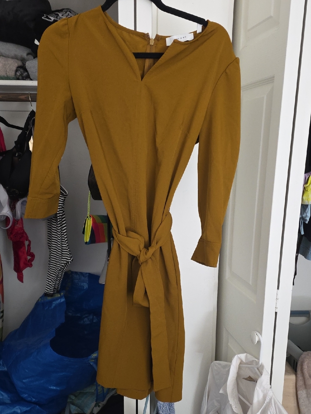 Lark & Ro Mustard Tie-Waist Midi Dress